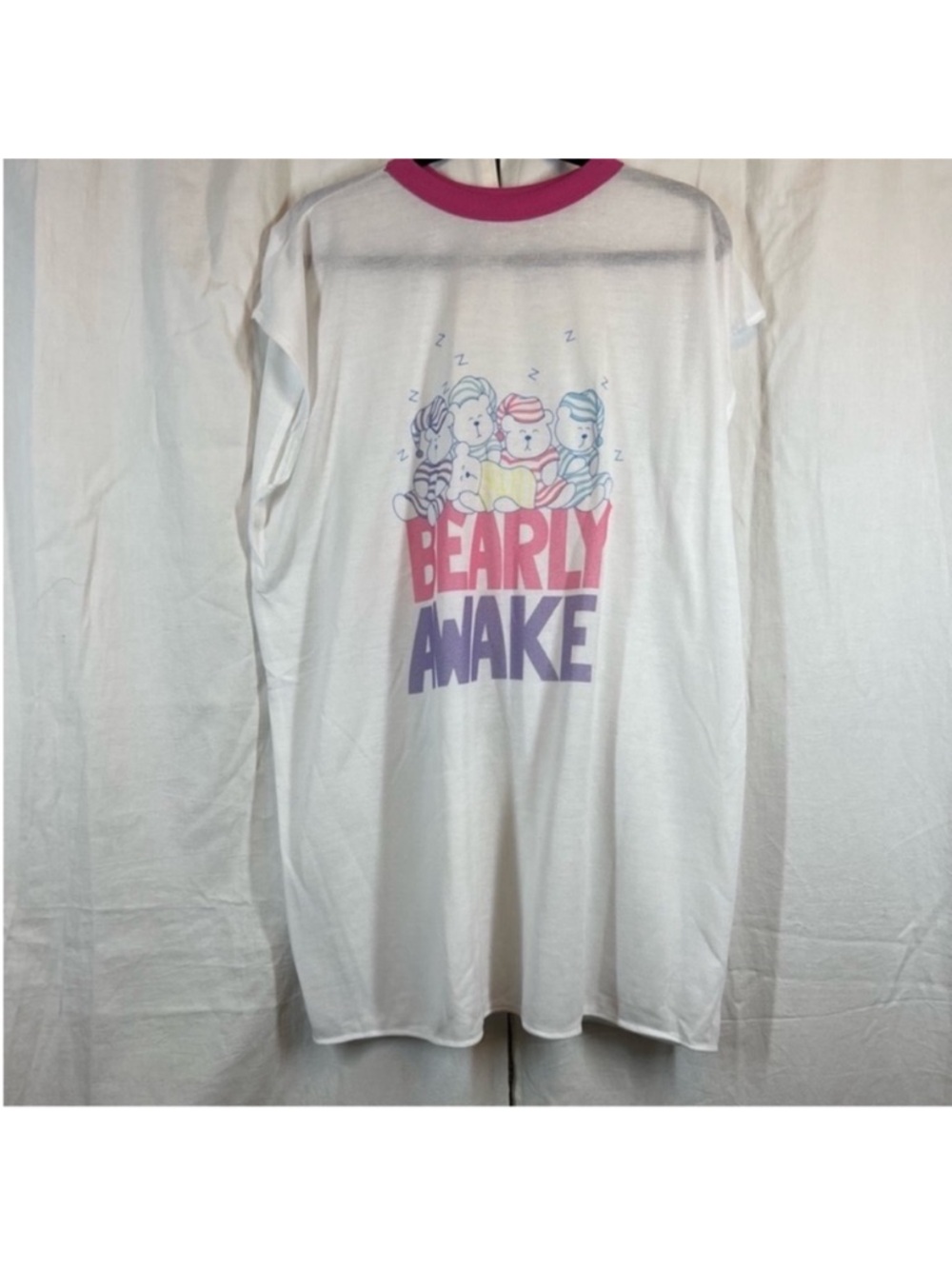 Vintage 80s bear pun pajama dress pastel fun quirky casual cozy